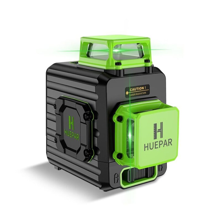 Nivela laser, Huepa, 360 de grade, Autonivelanta, Suport magnetic, Verde/Negru