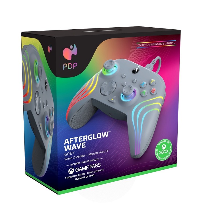 Controller cu fir PDP Xbox Series X, S, Xbox One, PC Afterglow WAVE 3,5 mm Audio Lighting Gri