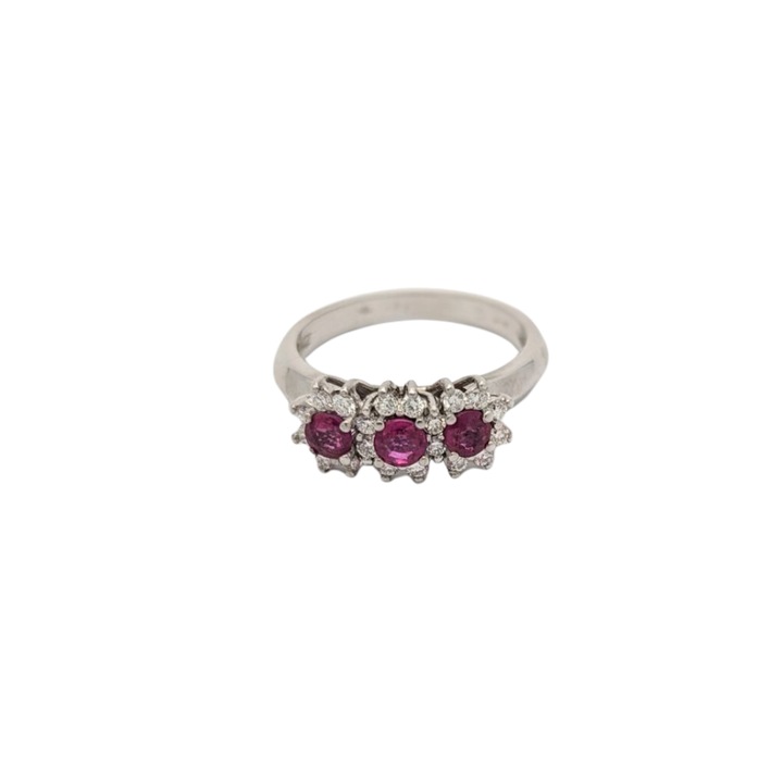Inel de Logodna din Aur 18K cu Diamante Naturale Incolore 0.36ct. G-H VVS2-VS2 si Rubine Sintetice VS M55 4.35g