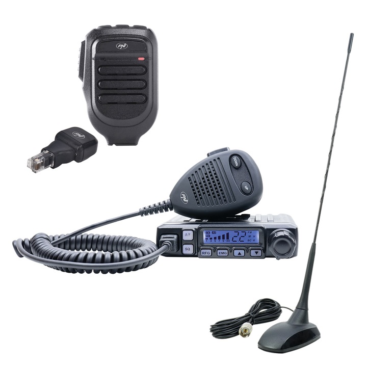 PNI Escort HP 7120 ASQ CB rádióállomás készlet és antenna CB PNI Extra 48 mágnessel, 45cm + Mikrofon és kulcs Bluetooth PNI Mike 65-al, kétcsatornás