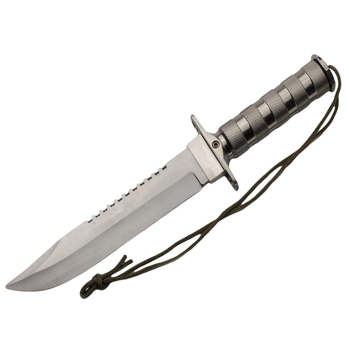 Cutit de vanatoare Depox, Survival Pursuit, 35 cm, otel inoxidabil, argintiu, teaca inclusa