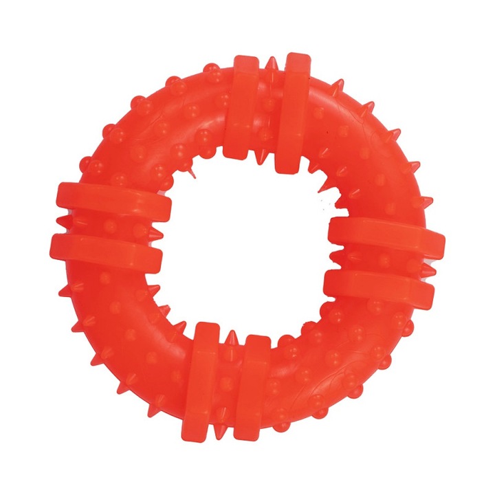 Jucarie pentru caini, forma de Inel cu Tepi, 9 cm, portocaliu