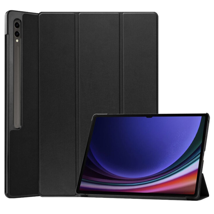 Husa Tableta din piele PU pentru Samsung Galaxy Tab S9 Ultra 14.6 inch, Protectie Completa 360, Interior Catifea, Functie de Stand, Display Protejat, Smart Cover, Colturi Anti-Soc, Top Quality, Negru