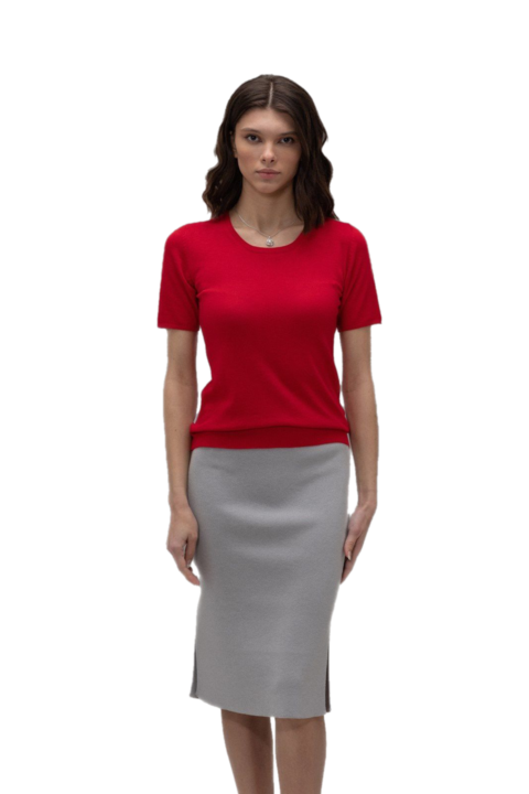 Fusta Tricotata Hermina F163 tip Creion, Gri deschis