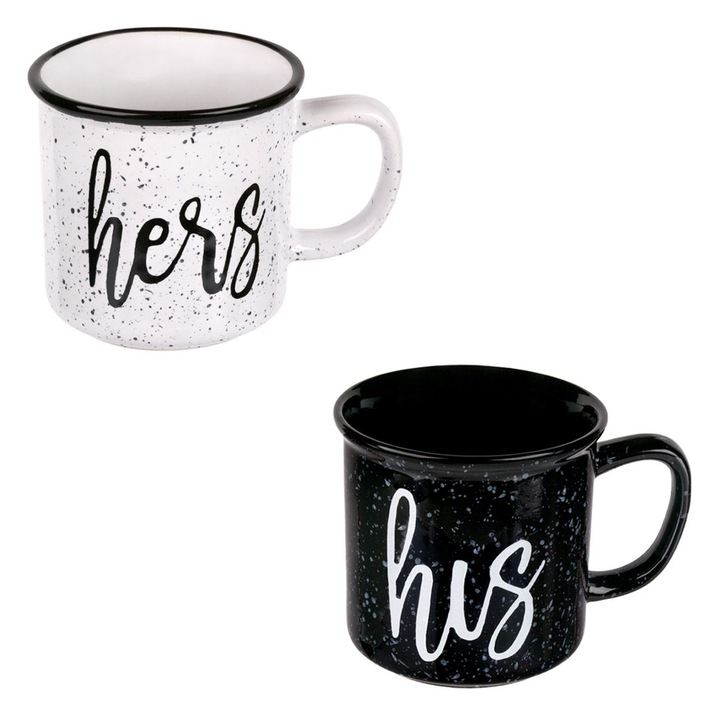 Комплект от 2 керамични чаши Hers & His, 330 мл