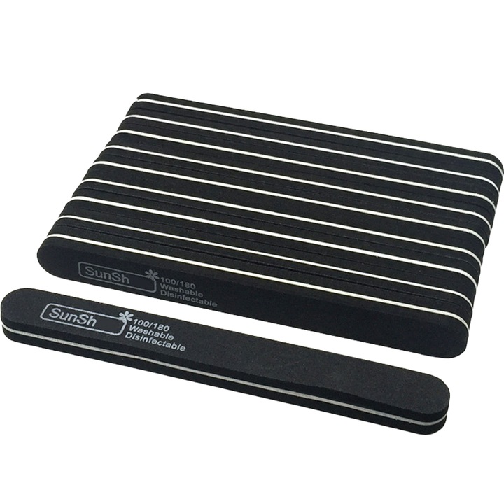 Set 20 pile de unghii, dublu-fatetate, negru, pentru manichiura profesionala