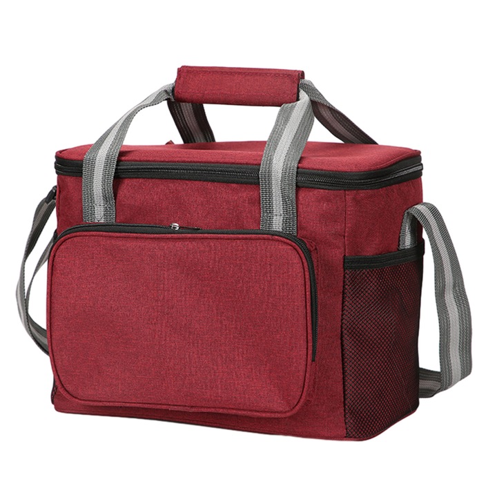 Изолирана чанта KkvoGmle, черна/сива/тъмносиня/бордо, 31x19x23 см, с регулируема презрамка, водоустойчива, вместимост 340 мл