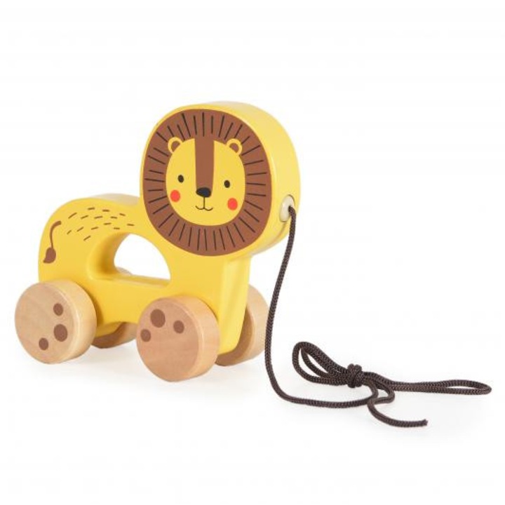 Дървена играчка Tooky Toy за дърпане, Лъвче, 18 месеца +