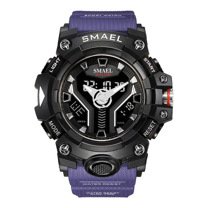 Спортен мъжки часовник Smael Hyper Sport, Двойно време, Хронограф, LED Подсветка, Син / Черен
