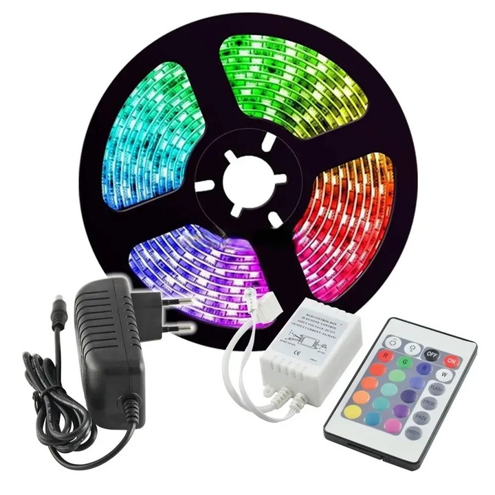 Комплект RGB LED лента, V-TAC, Дистанционно управление, Многоцветен, 5м