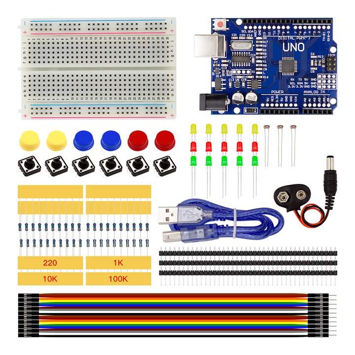 Комплект за обучение по роботика, Robofun, базов, съдържа Arduino UNO R3 платка за разработка