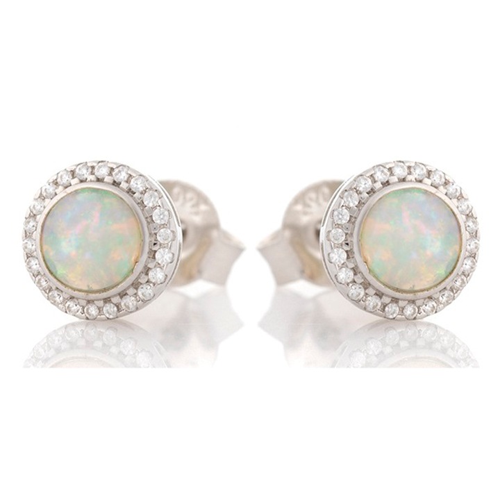 Обеци LTD Lily Les Trésors de Lily Déesse Opale R5599, Височина на мотив: 8 mm, ширина на мотив: 8 mm, Сребро, Бял