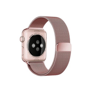 Curea Apple Watch, Milanese Loop, Compatibila cu Apple Watch 1/2/3/4/5/6, 44mm, Rose-Gold