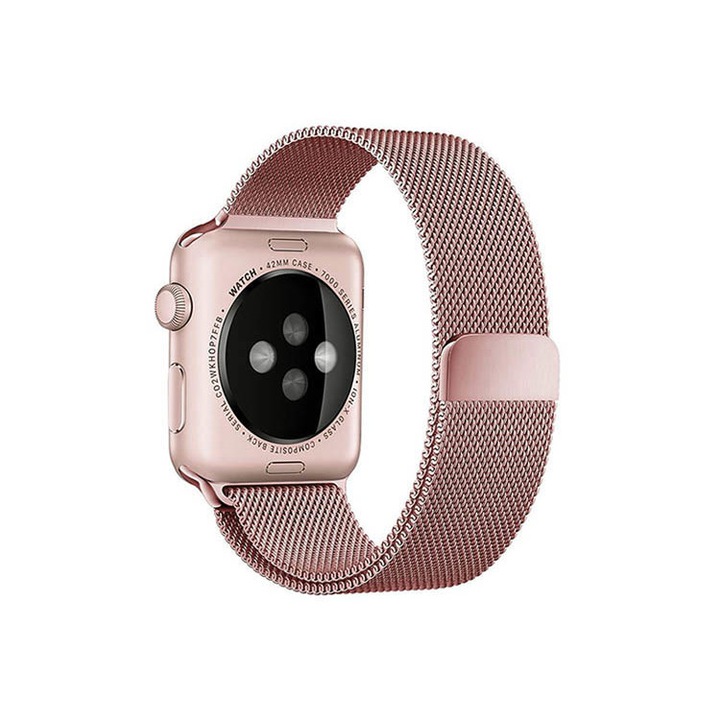 Curea Compatibila cu Apple Watch, Milanese Loop, Stainless Steel, Rose Gold, 42/44/45/49 mm