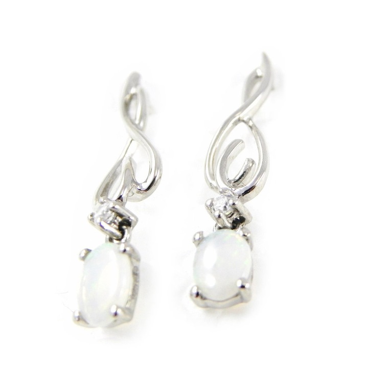 Обеци LTD Lily Les Trésors de Lily Déesse Opale H5568, Дължина 25x6 mm, Сребро, Бял