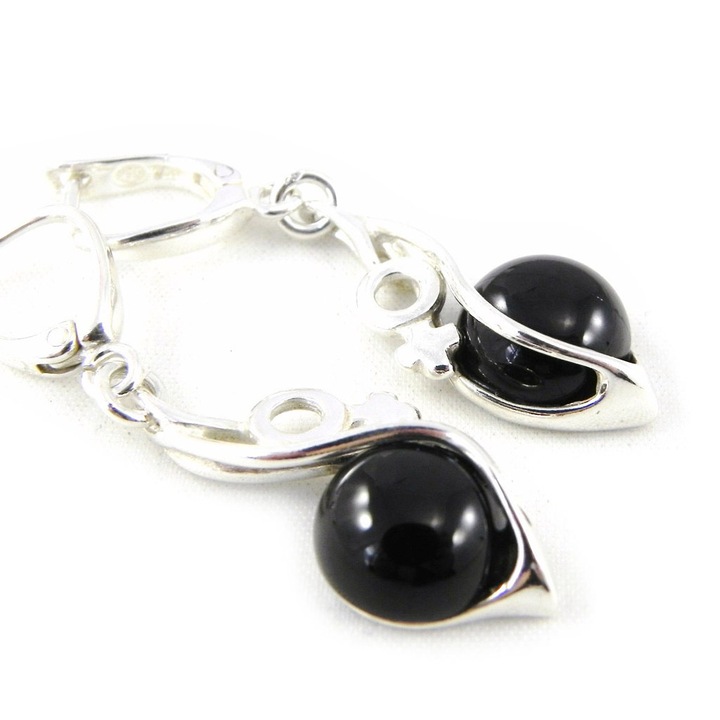 Обеци LTD Lily Les Trésors de Lily Déesse Noir de Jais H3473, Дължина 25x8 mm, Сребро, Черен