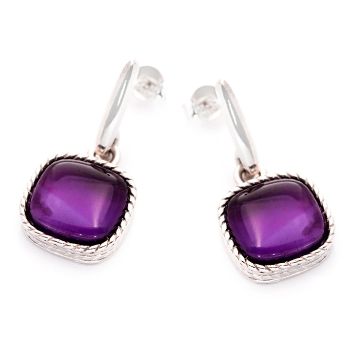 Обеци LTD Lily Les Trésors de Lily Meghan Q9298, Дължина: 25 mm, ширина: 12 mm, Сребро, Лилав