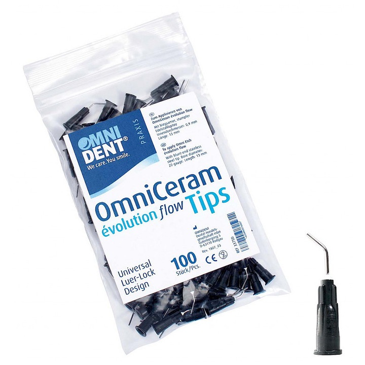 Varfuri aplicatoare seringi pentru rasina compozita flow, Omniceram evolution flow, Omnident, 100 buc
