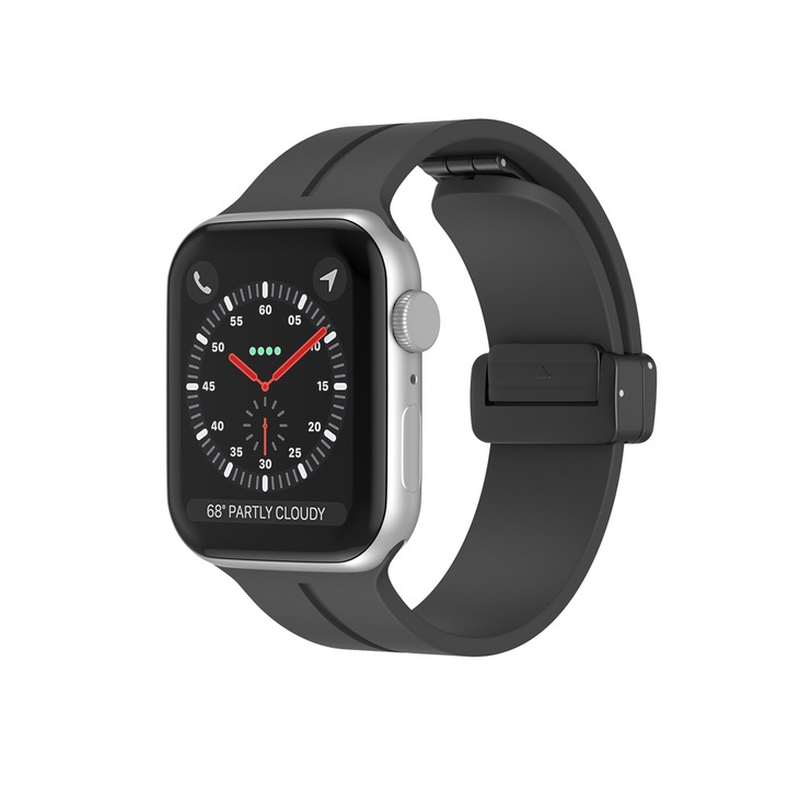 Силиконова каишка LUVLU, за Apple Watch Ultra/SE/8/7/6/5/4/3/2/1 - 42/44/45/49мм, С магнитно закопчаване, Регулируема и удобна, Лесна за поставяне, Черна