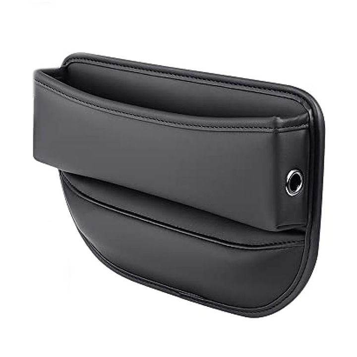 Organizator auto intre scaune, doua gauri de acces pentru cablu telefon, MorFansi, Piele eco, 28x20x5 cm, Negru