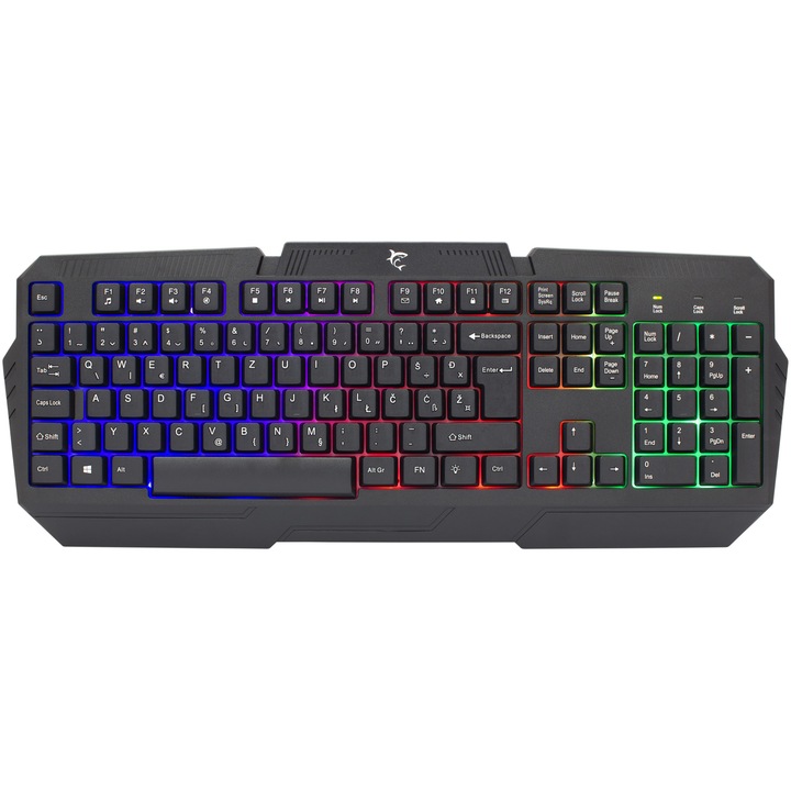 Tastatura Gaming cu fir White Shark DAKOTA, Full Layout US, 7 Taste Anti-Ghosting, Taste Iluminate Rainbow LED, Cablu 1.5m, Negru