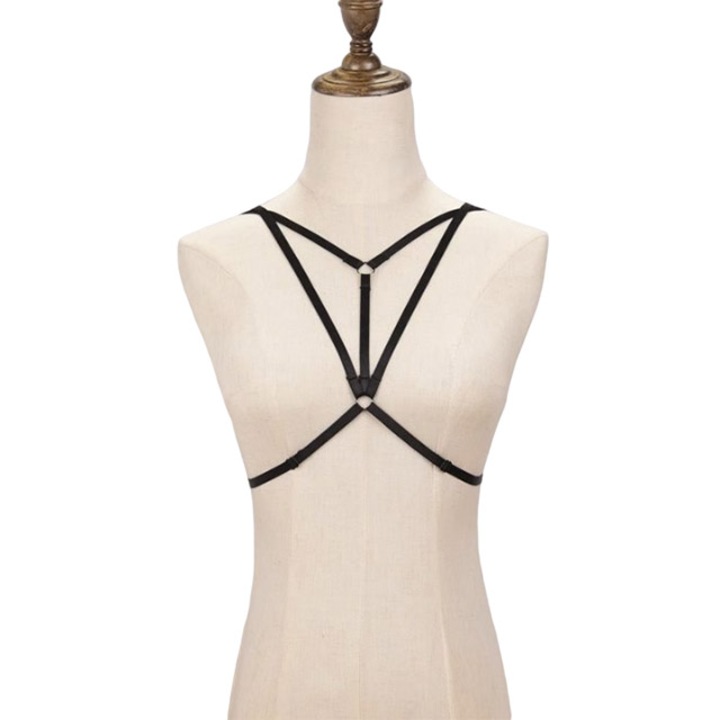 Bársony hám, Zamo, Harajuku, Textil testhám, női, fekete textilzsinór, univerzális méret