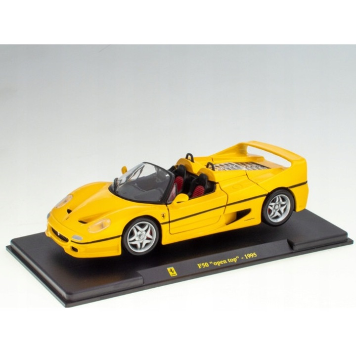 Macheta Ferrari F50 open top 1995 galben cu vitrina plexiglass - 1/24 Bburago