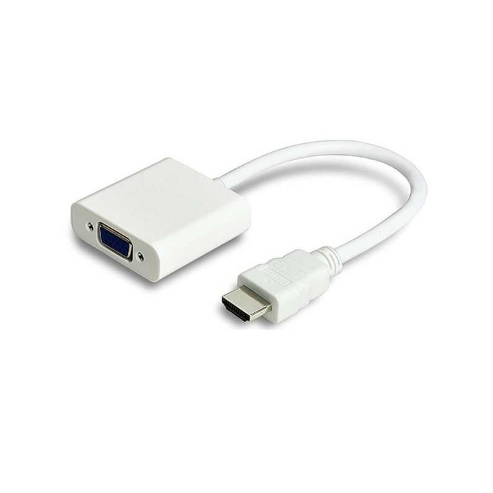 Adaptor, convertor semnal HDMI (digital) la VGA (analog) HDMI A tata la VGA mama - fara mufa jack audio, alb