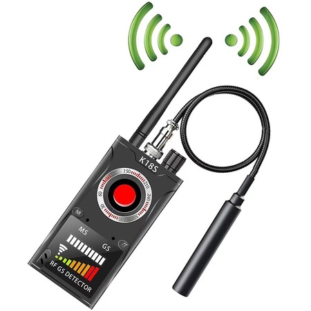 Detector Profesional Pentru Dispozitive De Spionaj Camere, GPS, Microfoane Ascunse, Reportofoane, Dispozitive GSM, QENO® SmartFind, Localizatoare GPS/GSM, Frecventa RF 1-8000 MHz, Lentila Si Lampa Cu Laser LED IR, Adaptor De Priza Inclus, Negru