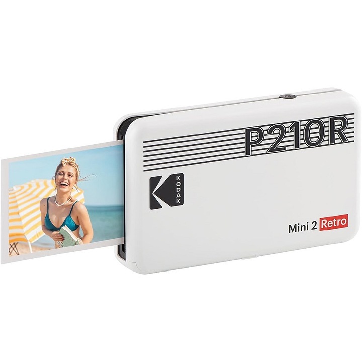 Преносим фотопринтер Kodak Mini 2 Retro, Bluetooth, включва комплект от 8 листа, Бял