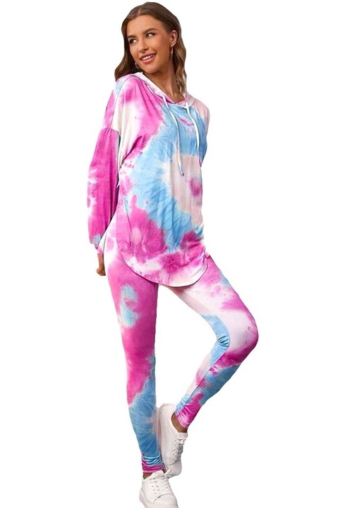Compleu sport Fussion, cu imprimeu pastel, colanti si bluza lunga, Fucsia
