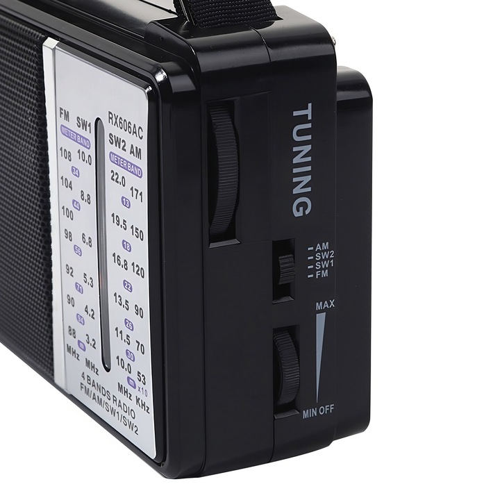 Retoo Hordozható rádió, FM/AM/SW, 230V, Fekete