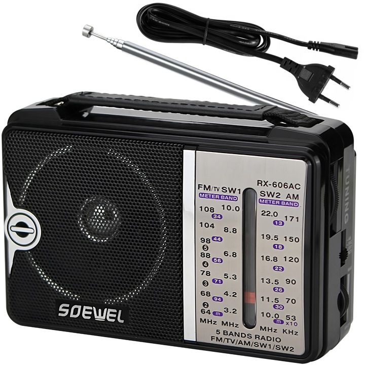 Radio portabil, FM/AM/SW, 220V, Negru