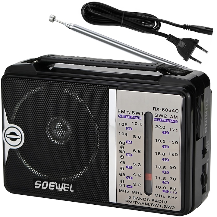 Radio portabil, FM/AM/SW, 230V, Negru