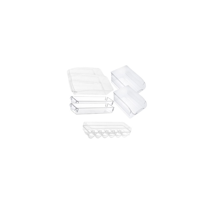 Set 7 organizatoare pentru frigider/bucatarie, diferite dimensiuni, plastic, transparent
