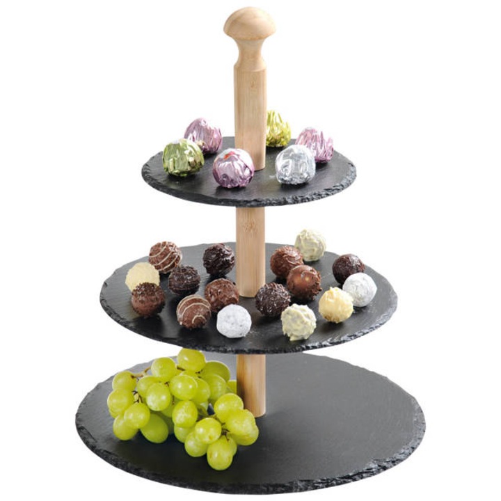 Platou cu 3 nivele, ardezie, Kesper, 30 x 34 cm, antracit