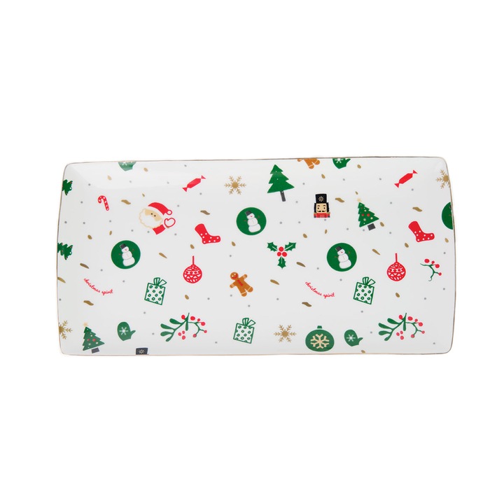 Platou dreptunghiular din portelan, decor Craciun, Fantasia del Natale, Villa Altachiara, 28x13 cm