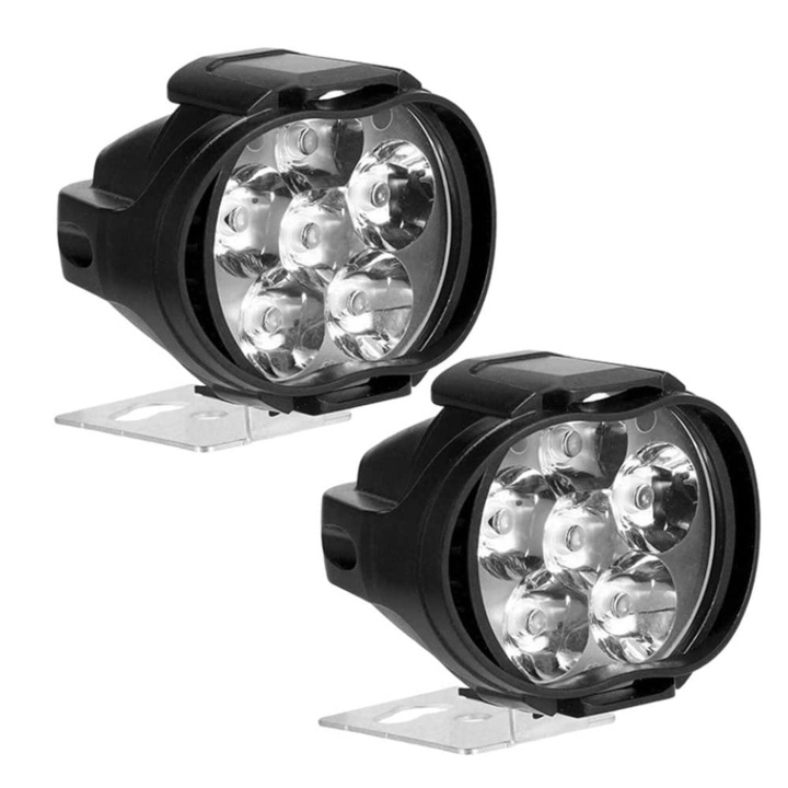 Set 2 faruri pentru motociclete, Sunmostar, ABS, 6 LED-uri, Impermeabile, Negru