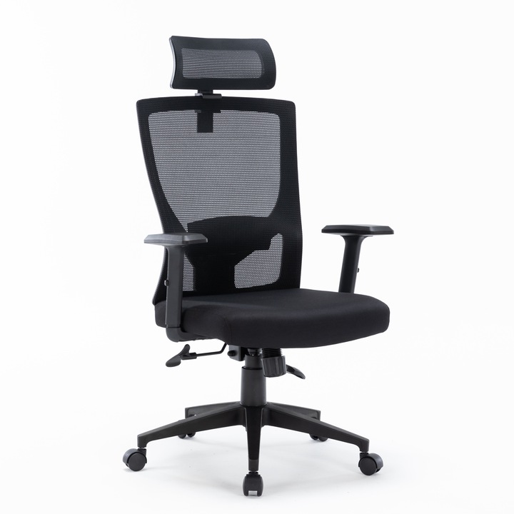 Scaun profesional Arka Chairs BMS64 negru, spatar mesh, brate reglabile, suport lombar, mecanism syncron