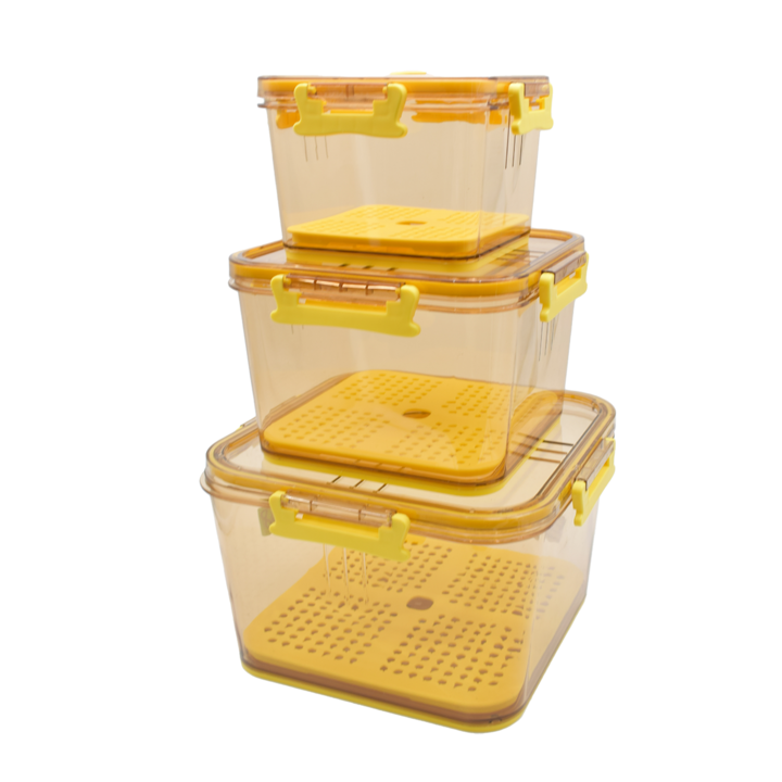 Set 3 caserole, monitorizarea datei, sistem de scurgere, Naimeed D5308, Galben