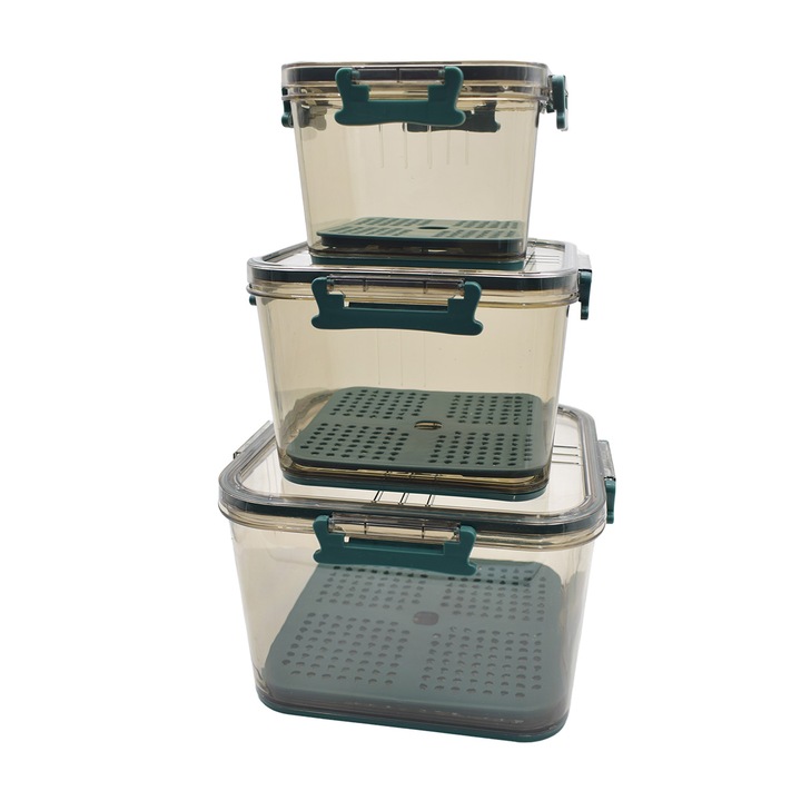 Set 3 caserole, monitorizarea datei, sistem de scurgere, Naimeed D5308, Verde