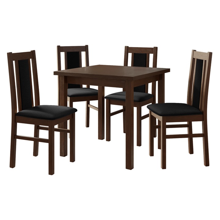 Set pentru AL005 Masa Eliot 80 x 80 IX cu 4 scaune Dalem XIV, MIRJAN 24, nuc / negru