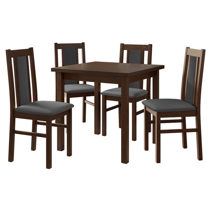 Set pentru AL005 Masa Eliot 80 x 80 IX cu 4 scaune Dalem XIV, MIRJAN 24, nuc / bej