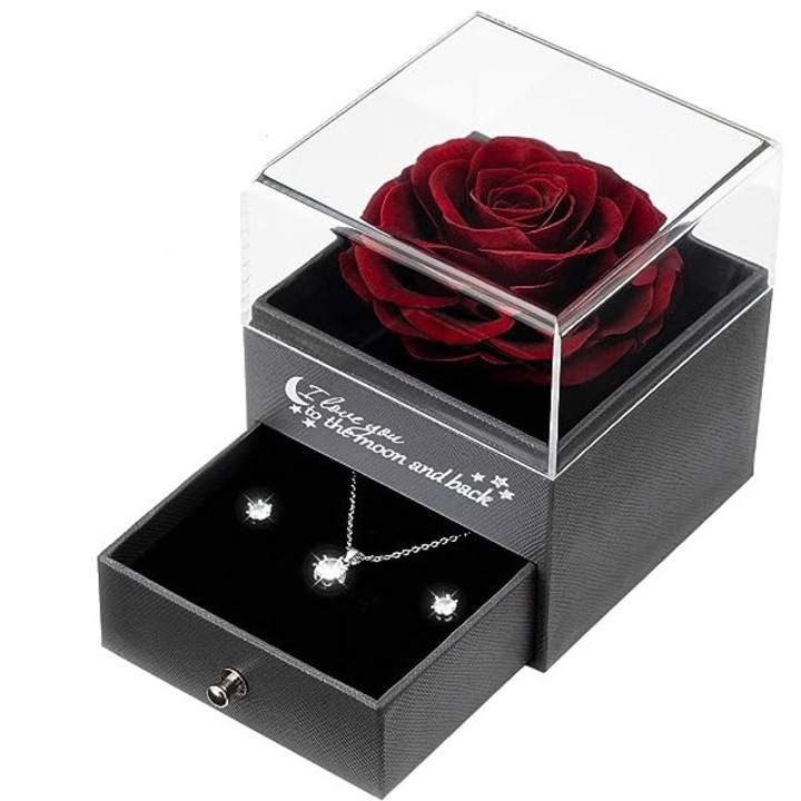 Комплект сапунени рози, верижка, цвят тъмно червен