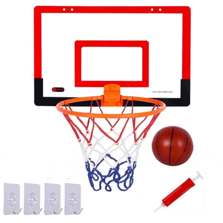 BOMSTOM Детски комплект баскетболен кош с топка и помпа, Прозрачен панел от плексиглас, сгъваем, подходящ за закрито или открито