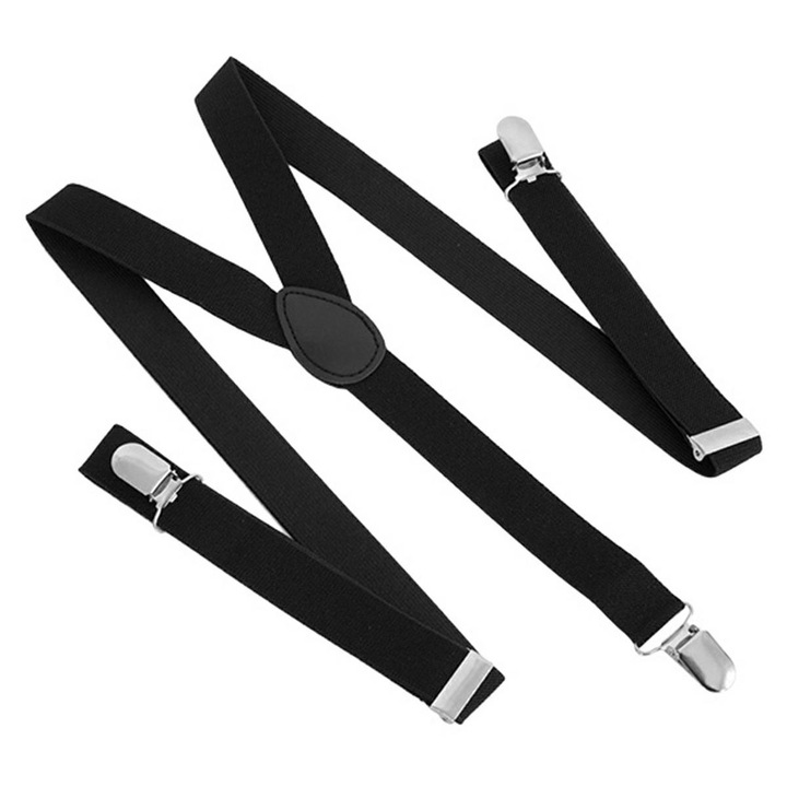 Bretele elegante pentru pantaloni tip Y, Zola®, inguste cu 3 catarame, unisex, marimea M-XL, negre