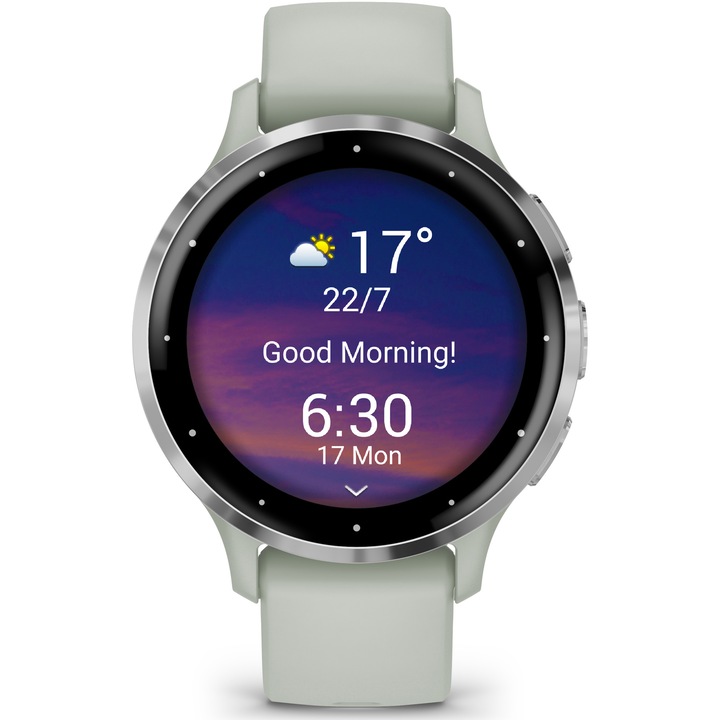 Smartwatch Garmin Venu 3S, GPS, Wi-Fi, curea silicon, Silver/Sage Gray