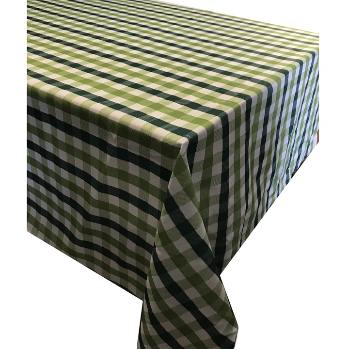Fata de masa in carouri, FULLBOX, Poliester, 130 x 130 cm, Verde/Alb