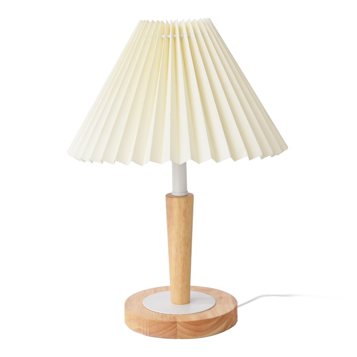 Lampa de masa, en.casa, PXQD-0008 Sittingbourne, 35 cm, 1 x E14, max. 40W, lemn, metal, poliester, efect lemn, alb, crem deschis