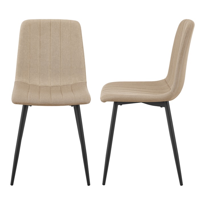 Set 2 bucati scaune bucatarie, en.casa, PXAT-5637 Elsern, 89 x 43 x 51 cm, otel, textil, maro deschis